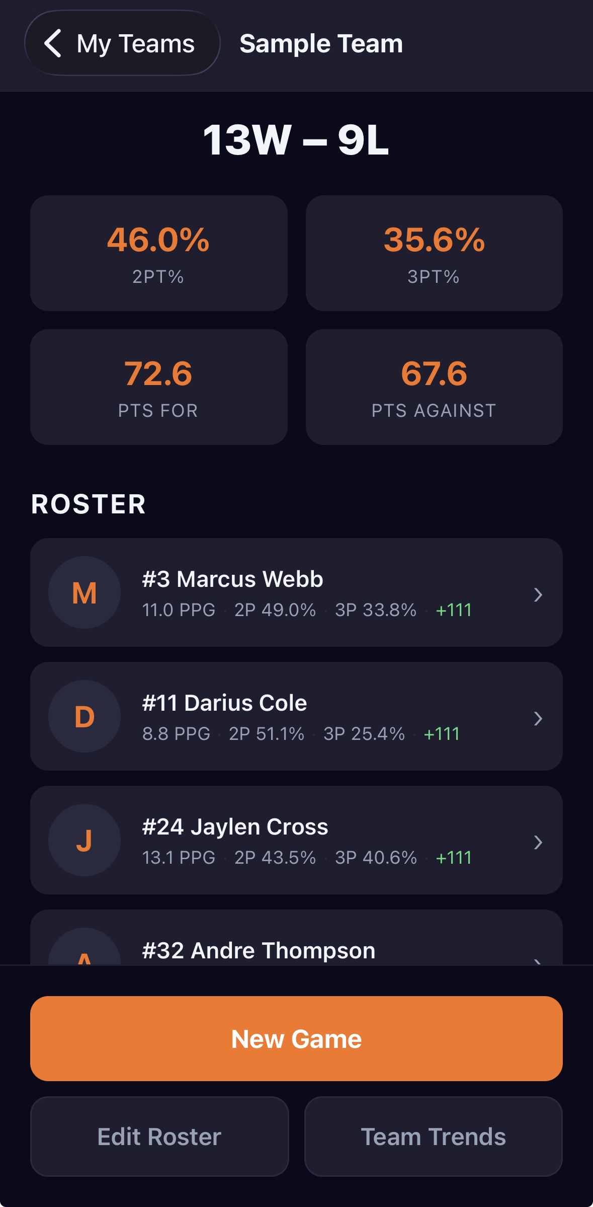 Team Manager screen
